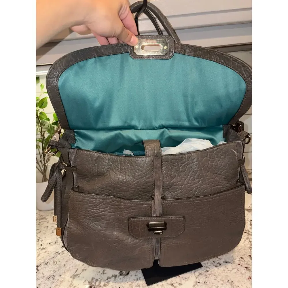 Coach 17781 Grey Chelsea Flagship Dowel Shoulder Bag Pebbled Leather Satchel